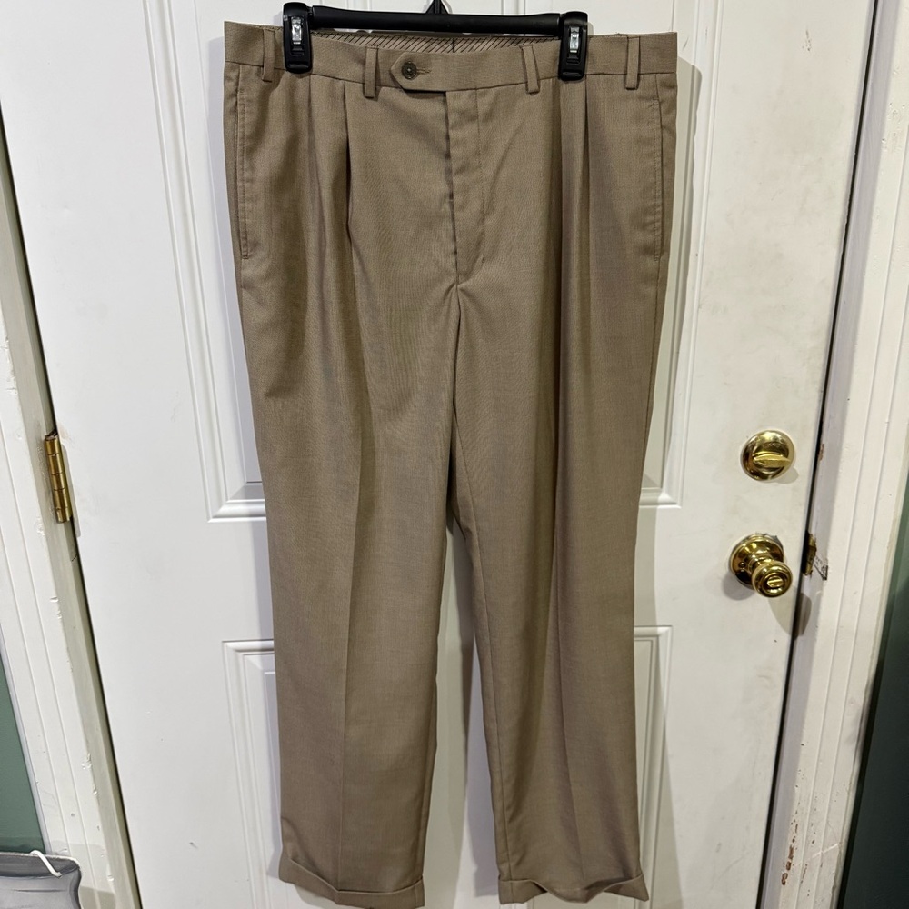 Ralph Lauren Tan Brown Check Pants Classic Straight-Leg Pleated